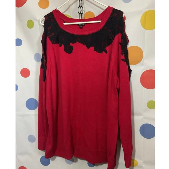Torrid Size 4 Sweater Cutout Sleeves Red Blk - Picture 1 of 11